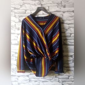 Boohoo long sleeve striped front wrap top size UK 10